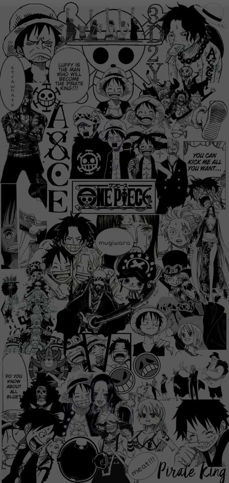 One Piece動畫角色以黑白漫畫拼貼形式呈現，帶有對話氣泡。