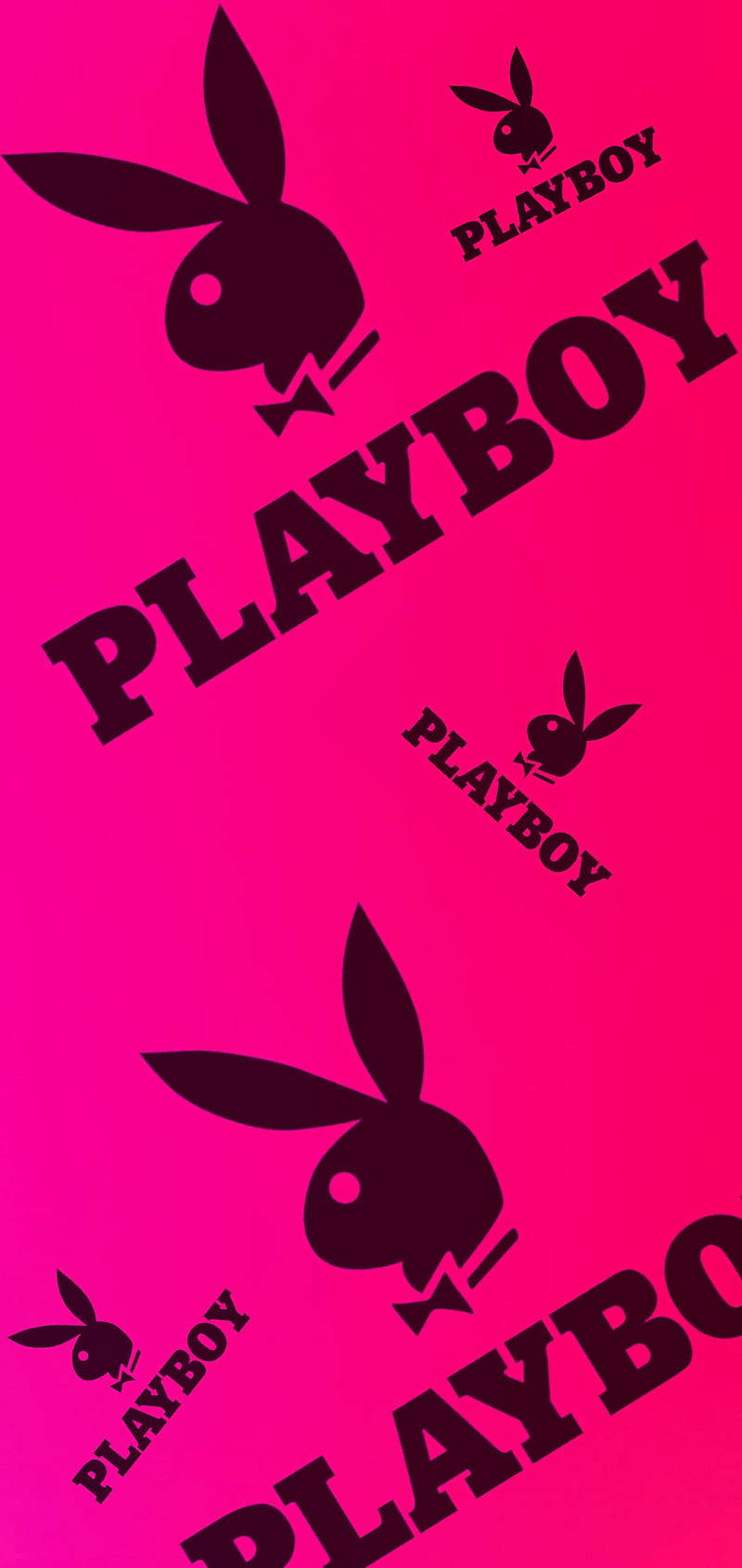 粉紅色背景，黑色Playboy兔仔標誌和文字對角線重複。