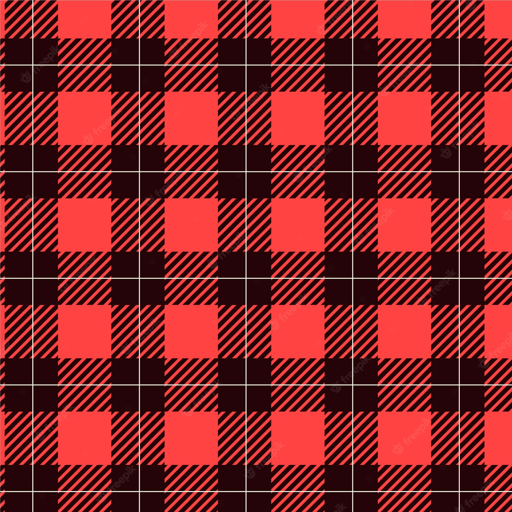 黑紅 Buffalo Plaid 背景 壁紙 — 大膽的紅黑格子圖案，帶有對角線條，形成重複的幾何設計。
