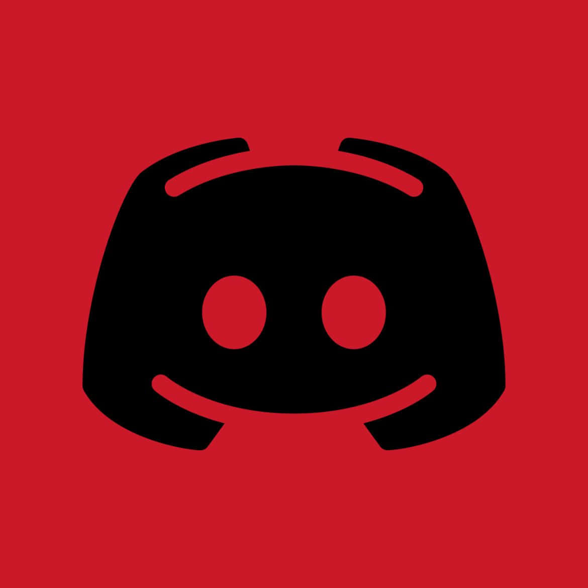 Discord 標誌圖示，帶有紅色眼睛和微笑，置於紅色背景上