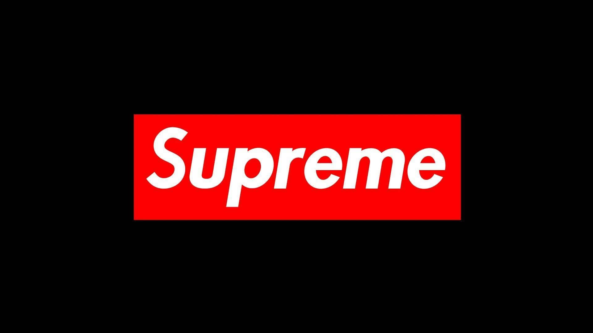 Supreme 品牌標誌，白色文字在紅色方框內，黑色背景