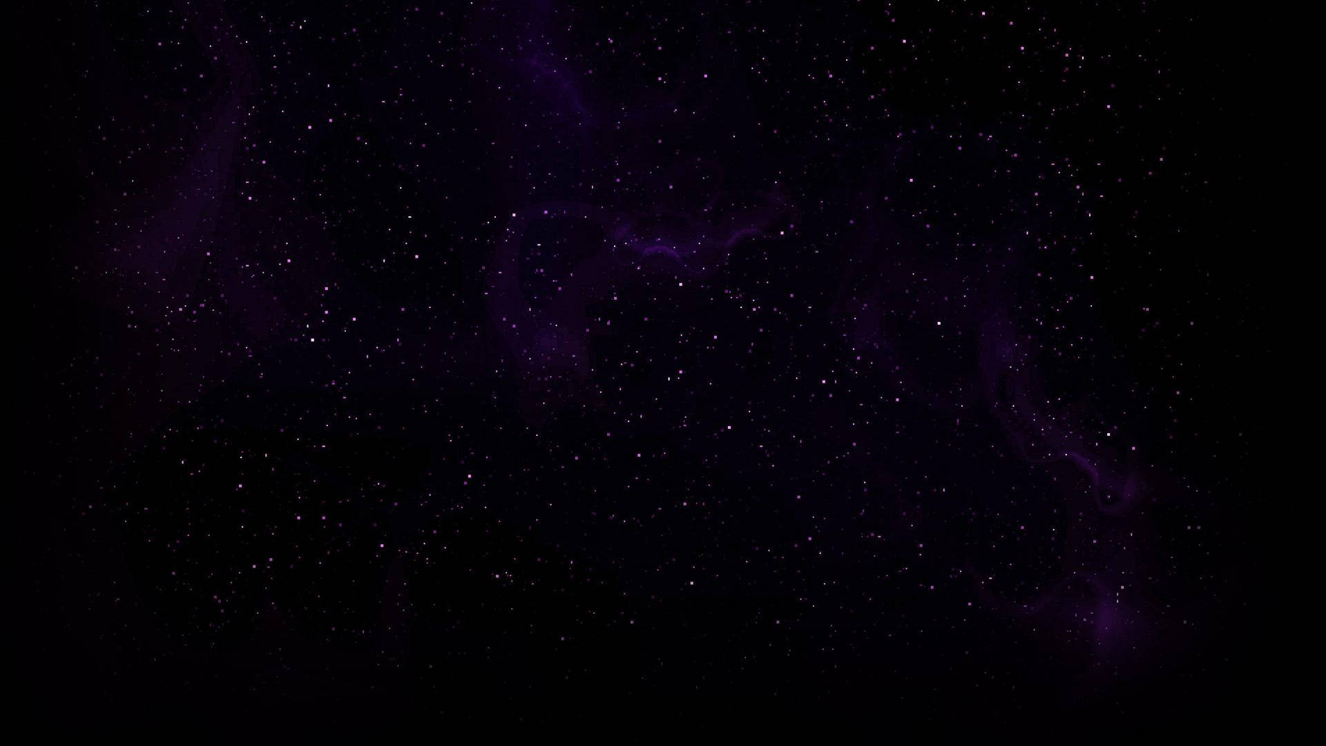 黑紫風格繁星夜空 壁紙 — 深紫色星雲在黑色宇宙背景下與散落的星星一起旋轉。