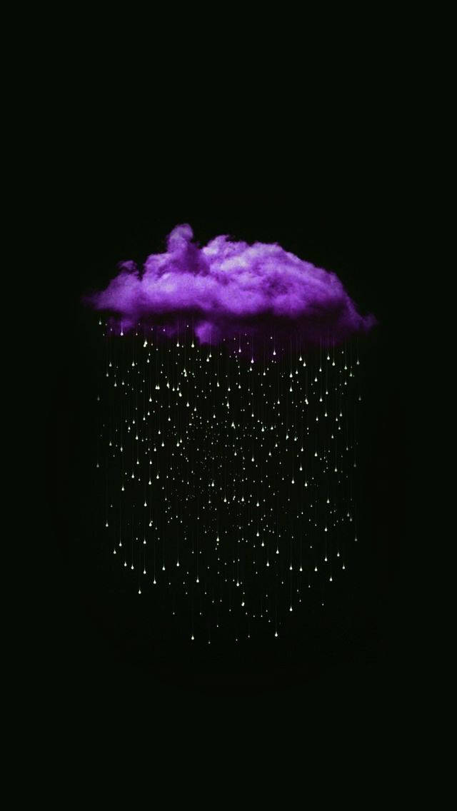 黑紫風格雨景 壁紙 — 一團發光的紫色雲朵在漆黑虛空中灑下閃爍的星星。