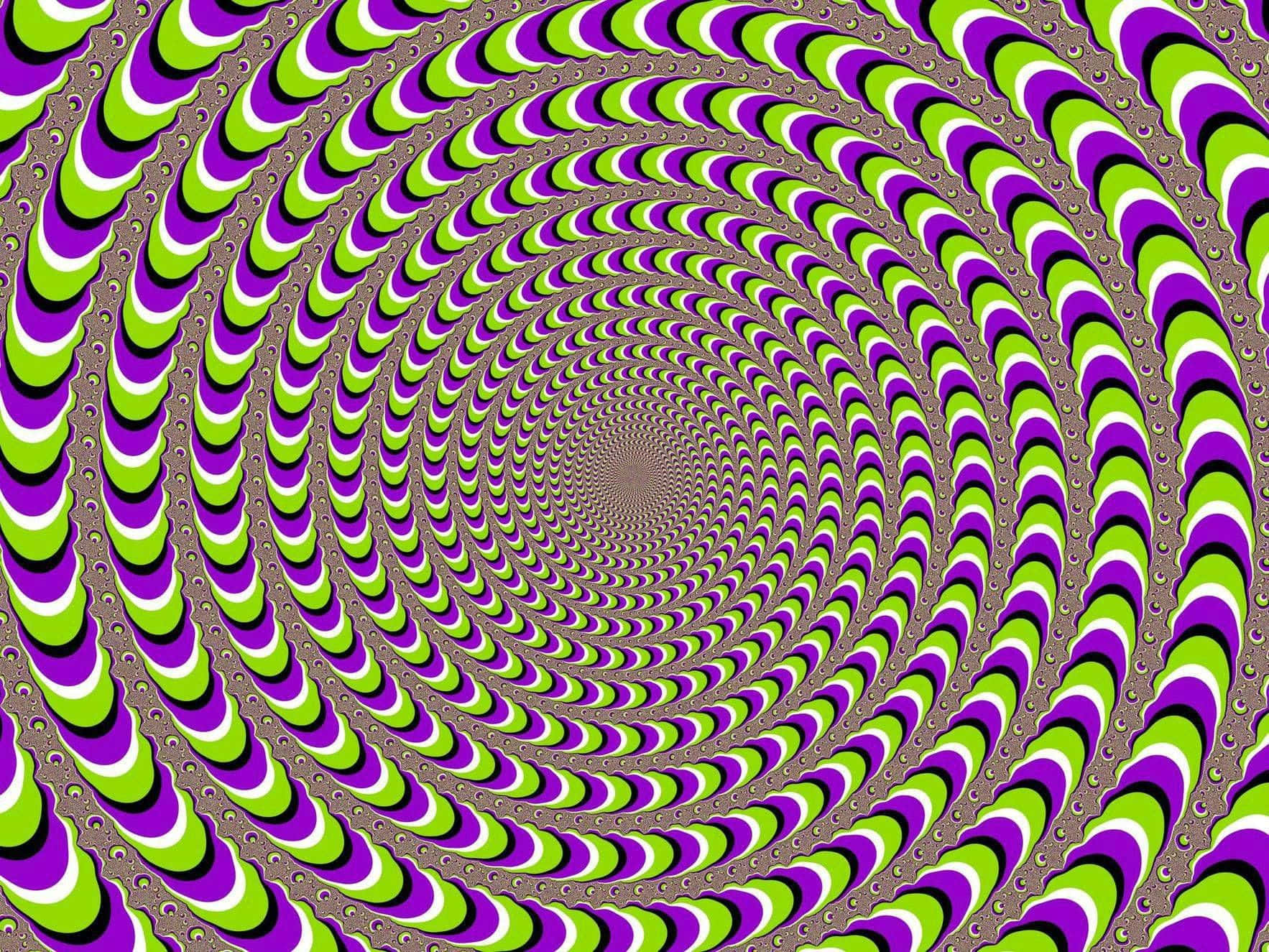 充滿活力的催眠螺旋圖案，帶有紫色、綠色和白色帶。