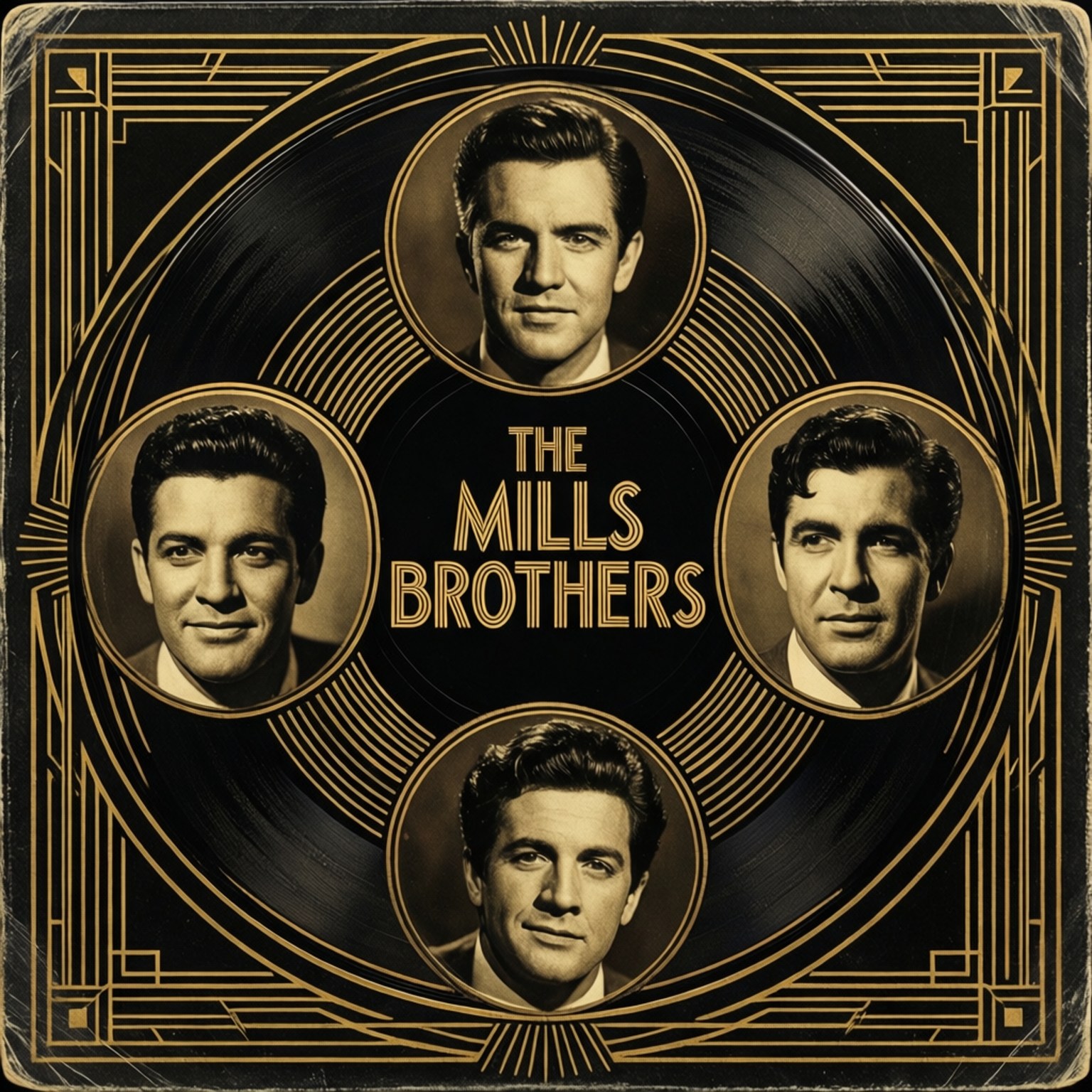 裝飾藝術專輯封面， featuring The Mills Brothers 的四位男性棕褐色肖像。