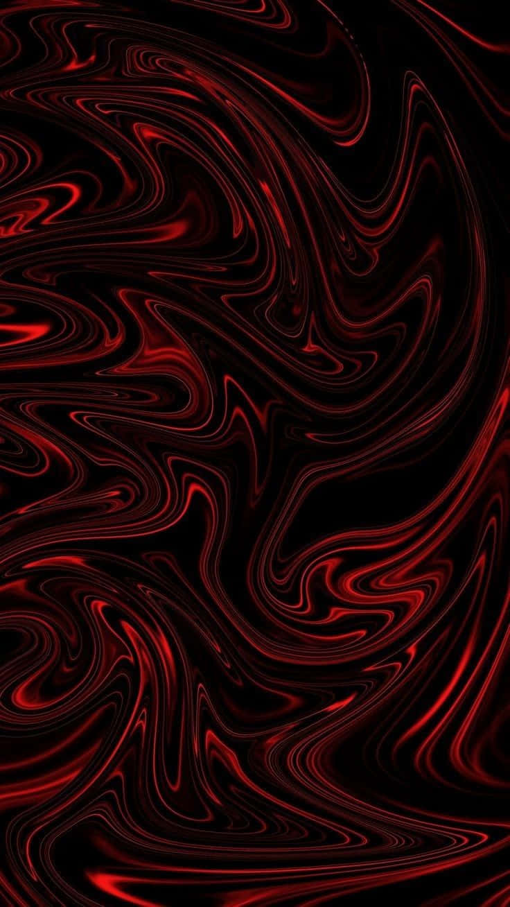 黑與紅的完美結合——獨特iPhone 壁紙 — 鮮豔的深紅色液體在深黑色背景上動態旋轉，營造出充滿動感的抽象設計。
