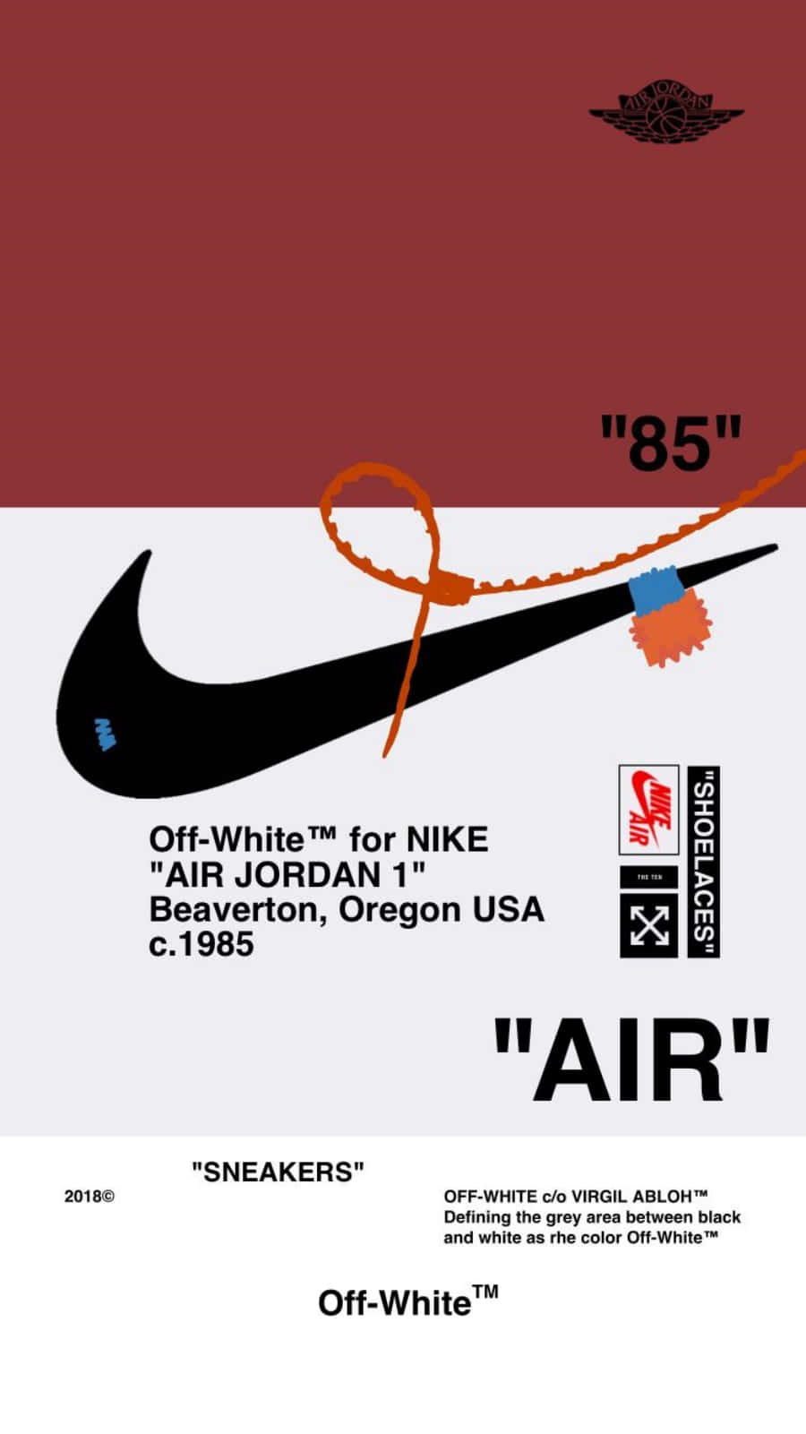 Off-White for Nike Air Jordan 1 運動鞋設計圖形，附文字和顏色細節。