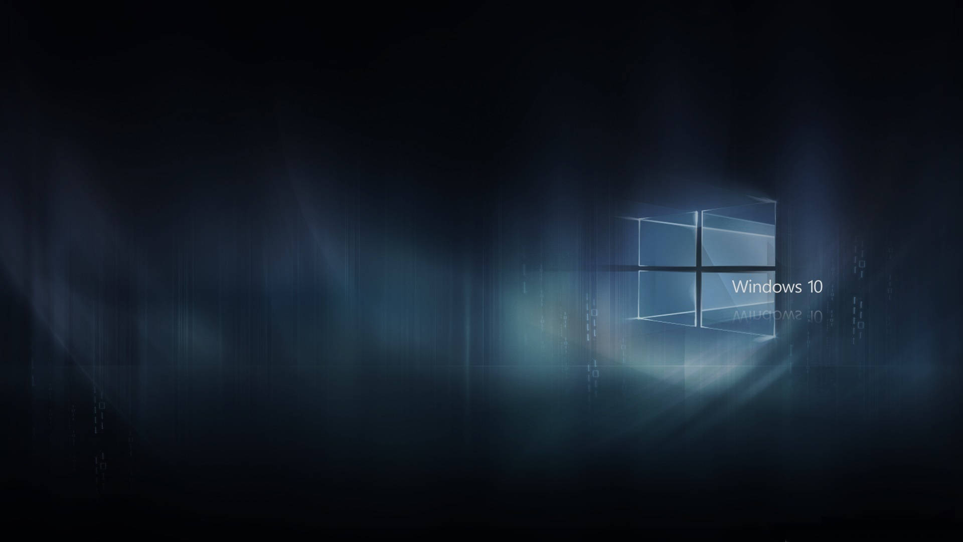 Windows 10標誌在深藍色數碼迷霧中發光，帶有光線。