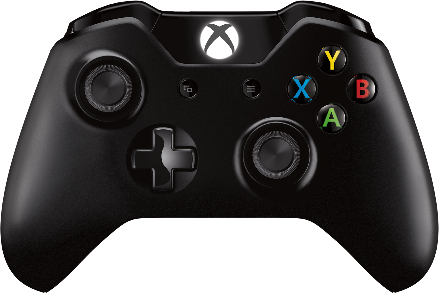 黑色 Xbox One 遊戲控制器 壁紙 — 一個時尚的黑色Xbox控制器，帶有發光的白色標誌和彩色ABXY按鈕，背景為深色。