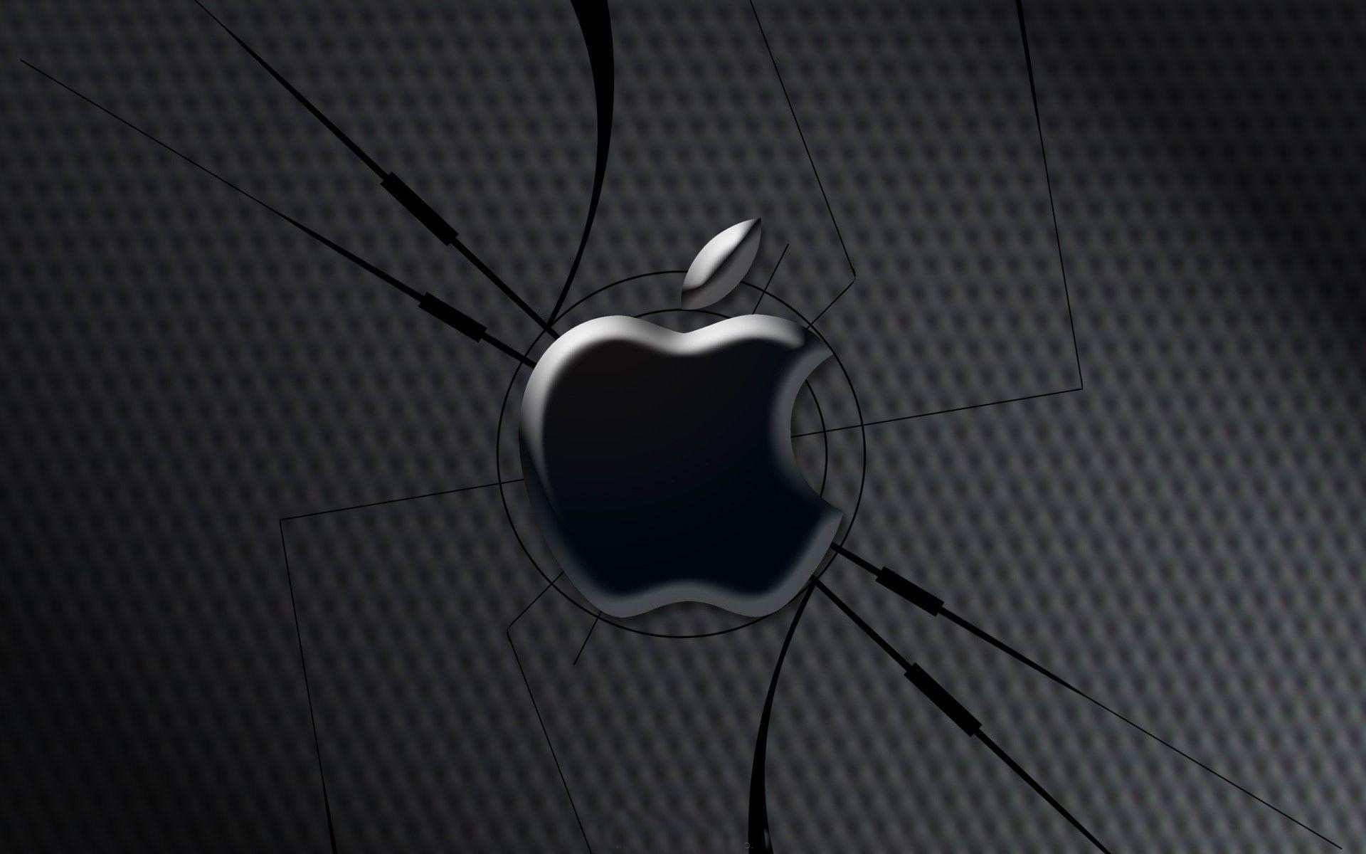 碳纖維表面上裂開玻璃後的Apple標誌
