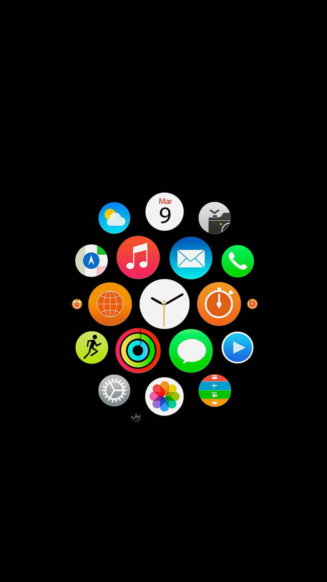 黑色背景上的 iOS 應用程式圖示圓形佈局