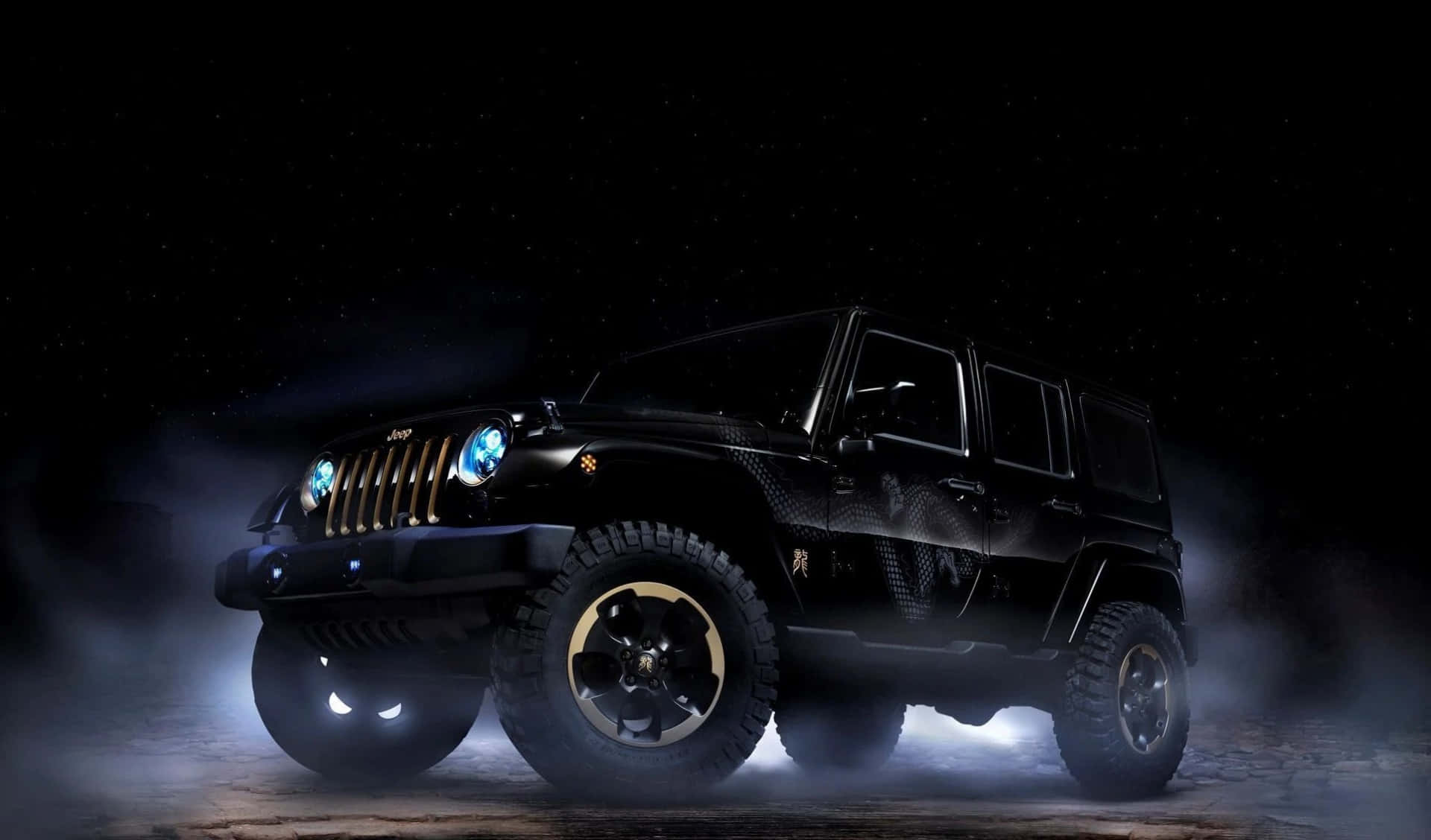 黑色Jeep在黑暗中展現 壁紙