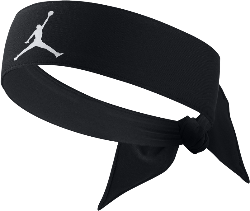 黑色Jumpman頭帶運動配件 壁紙 — 黑色Jordan頭帶，白色Jumpman標誌打結，透明背景。