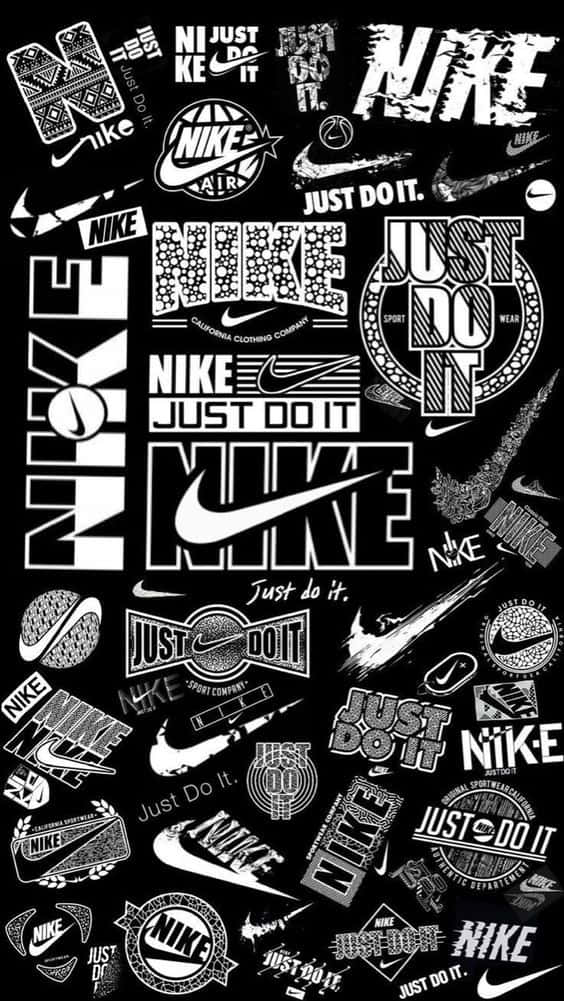 黑白拼貼畫，包含Nike標誌和Just Do It口號，風格各異。