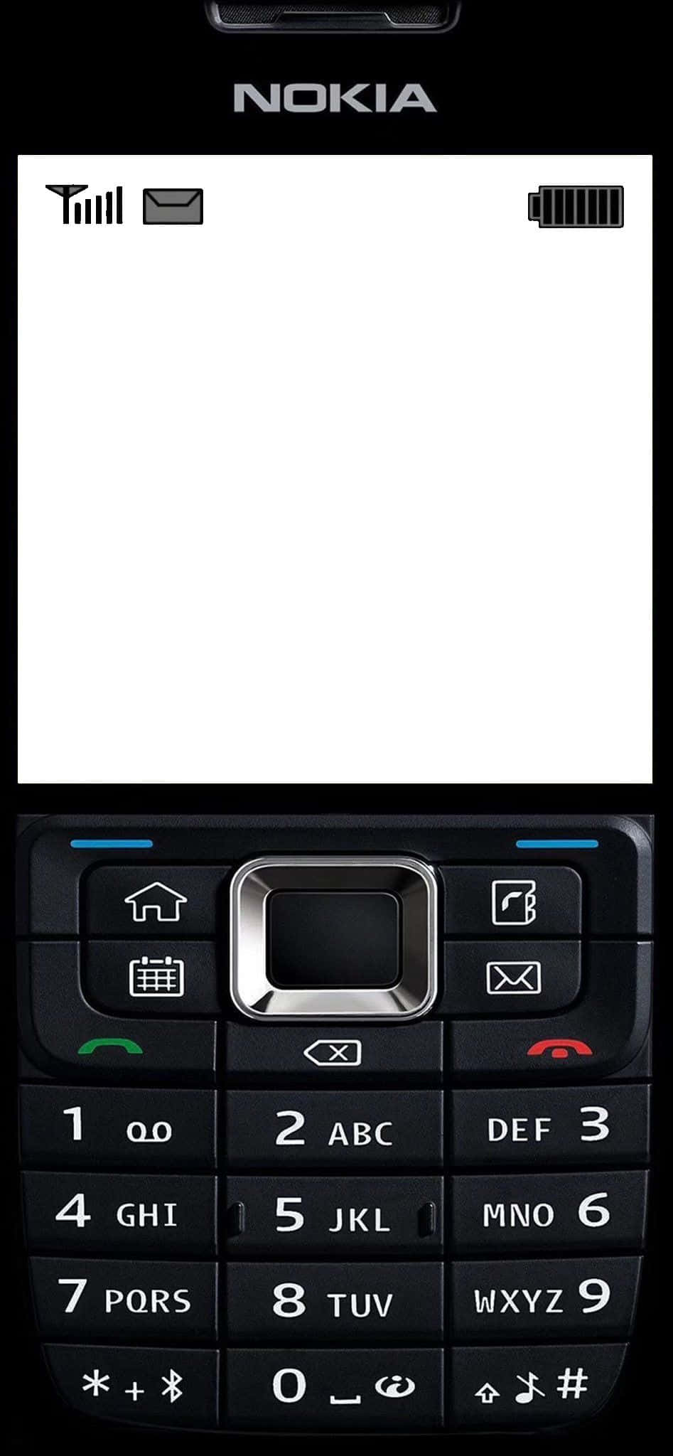 Nokia 桌布 壁紙 — 黑色Nokia功能手機的特寫，屏幕空白，實體鍵盤顯示狀態圖標。