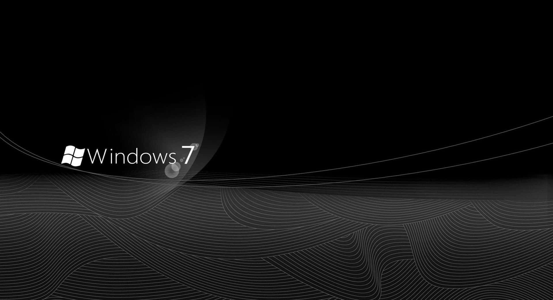 Windows 7 標誌，帶有流動的白色線條，背景為黑色
