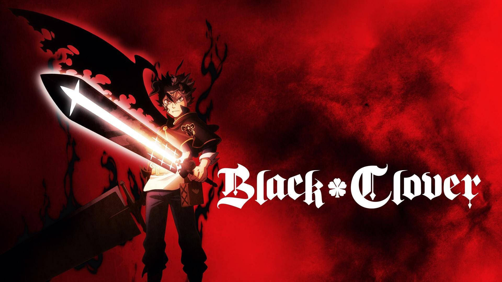 動漫角色在紅色煙霧背景中手持發光劍，標題為Black Clover。
