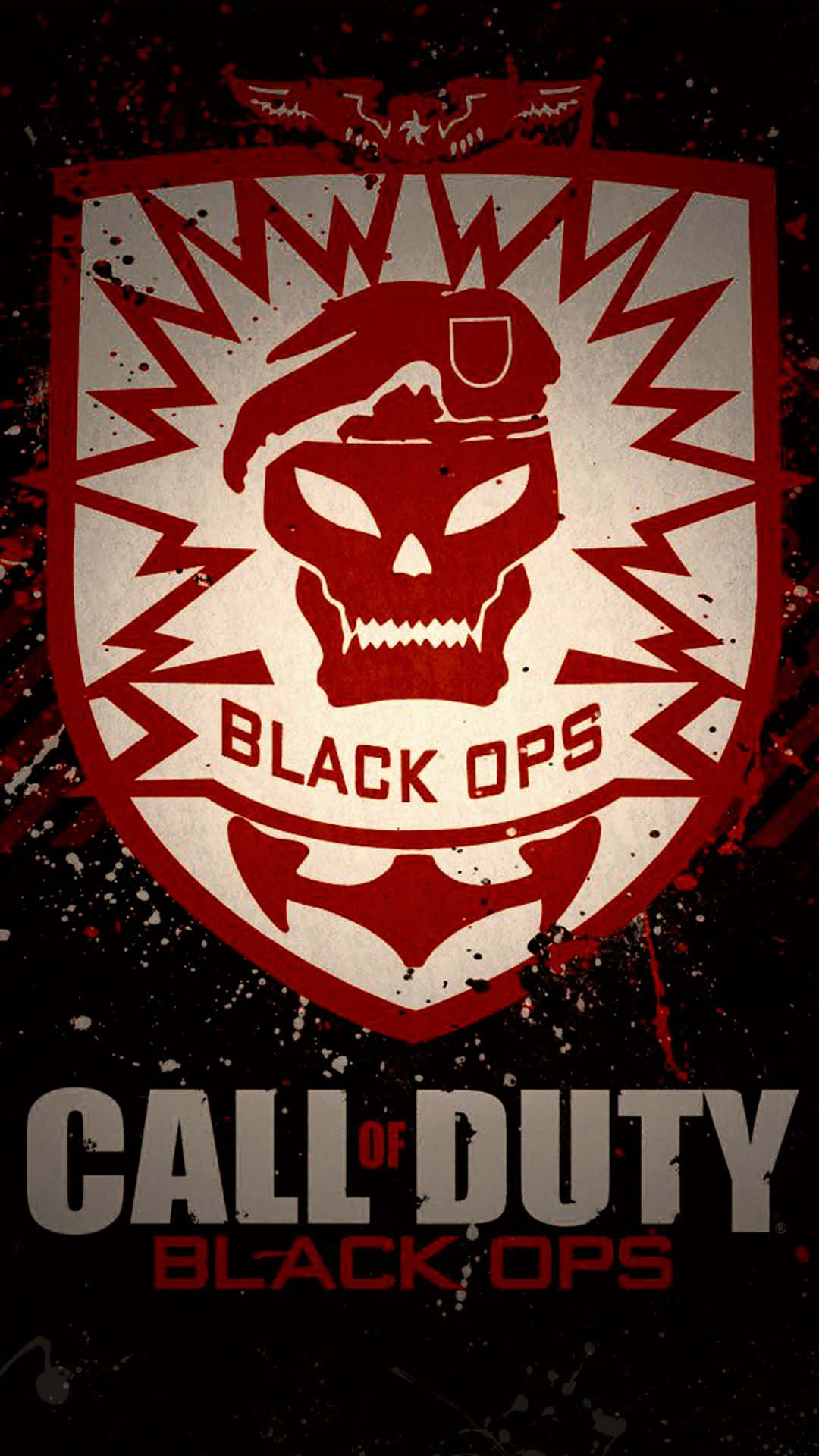 Call of Duty Black Ops 標誌，帶有骷髏頭和軍用頭盔設計。