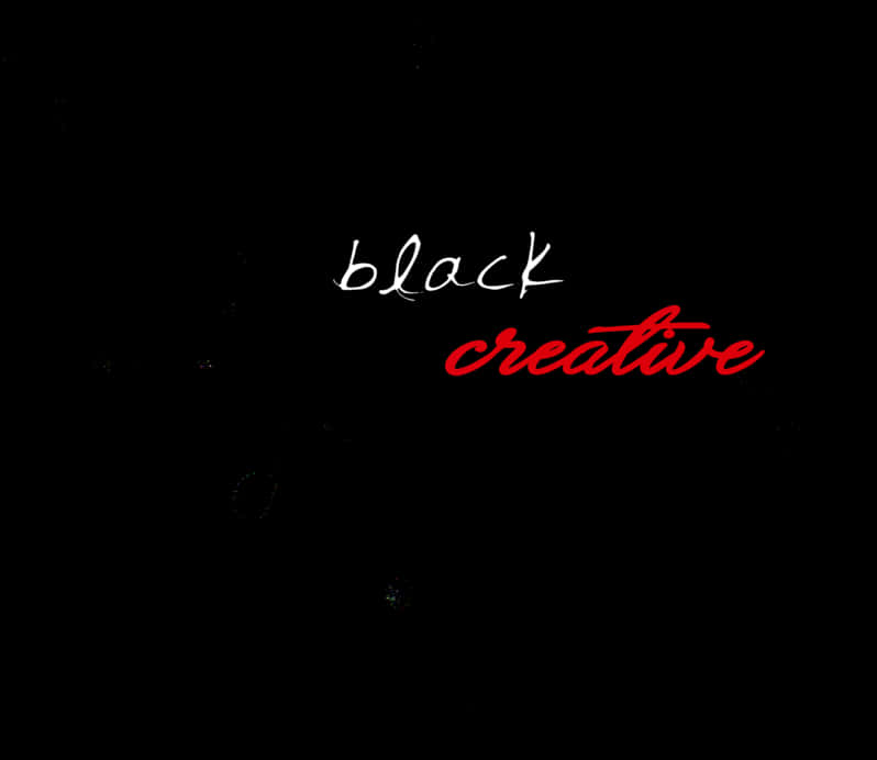 黑色創意標誌概念 壁紙 — 粗體白色和紅色草書文字，寫著 black creative，漂浮在帶有紋理的黑色背景上。