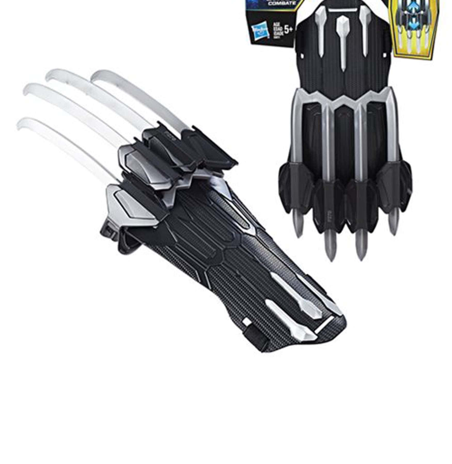 Panther Claws 桌布 壁紙 — 黑色和銀色嘅狼人風格亞德曼合金爪玩具手套，展示喺純白色背景上。