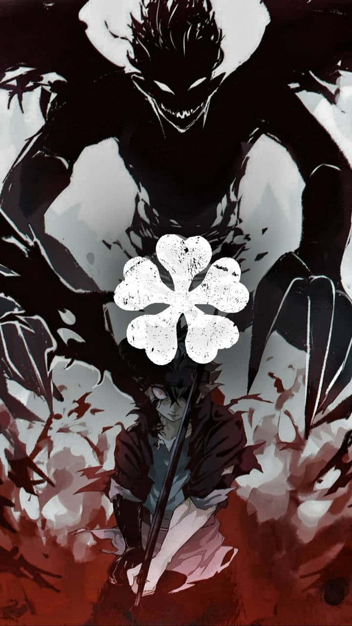動漫角色跪在一個手持白花的巨大惡魔面前。