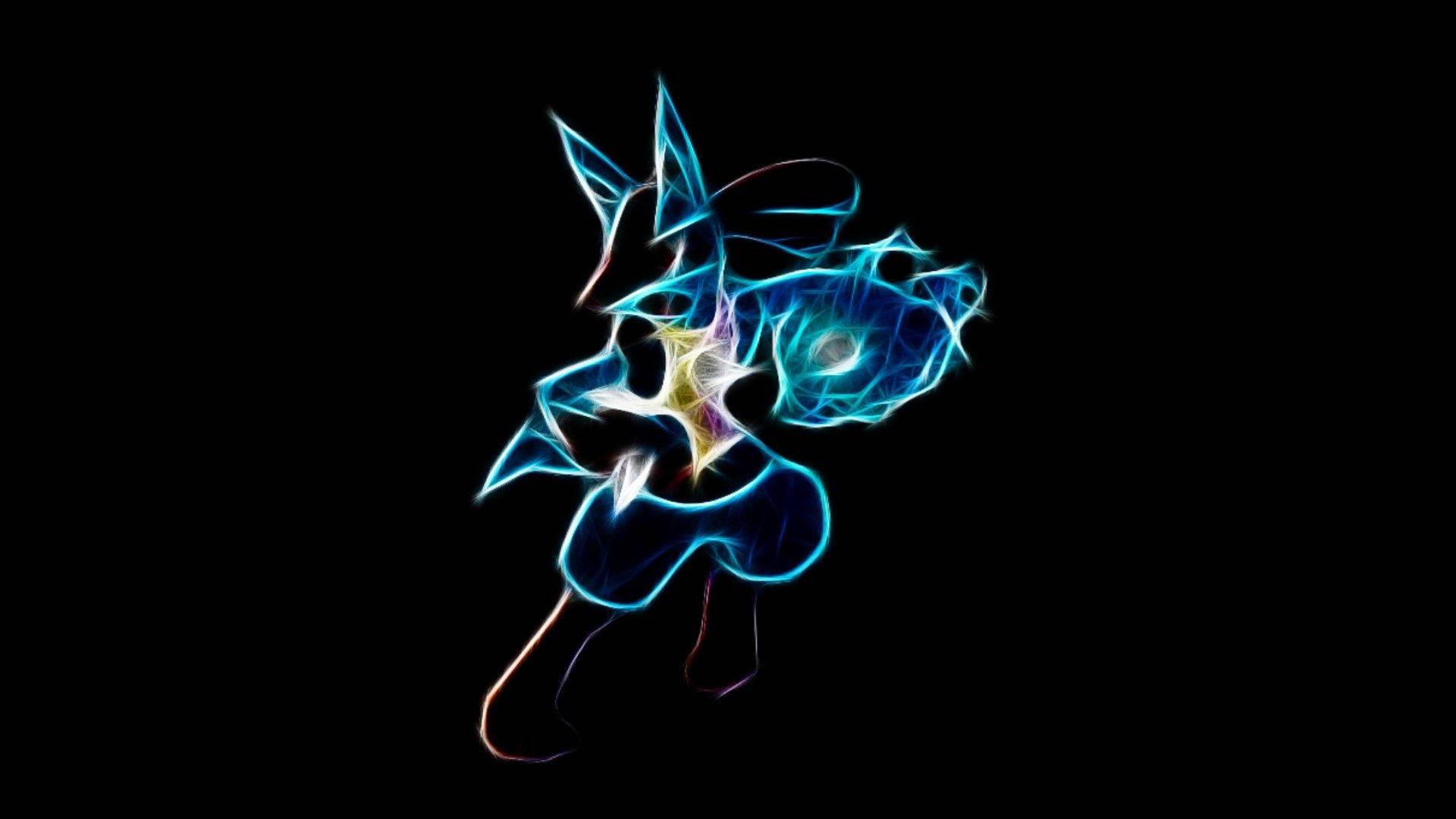發光的藍色分形生物，帶有星爆核心，背景為黑色