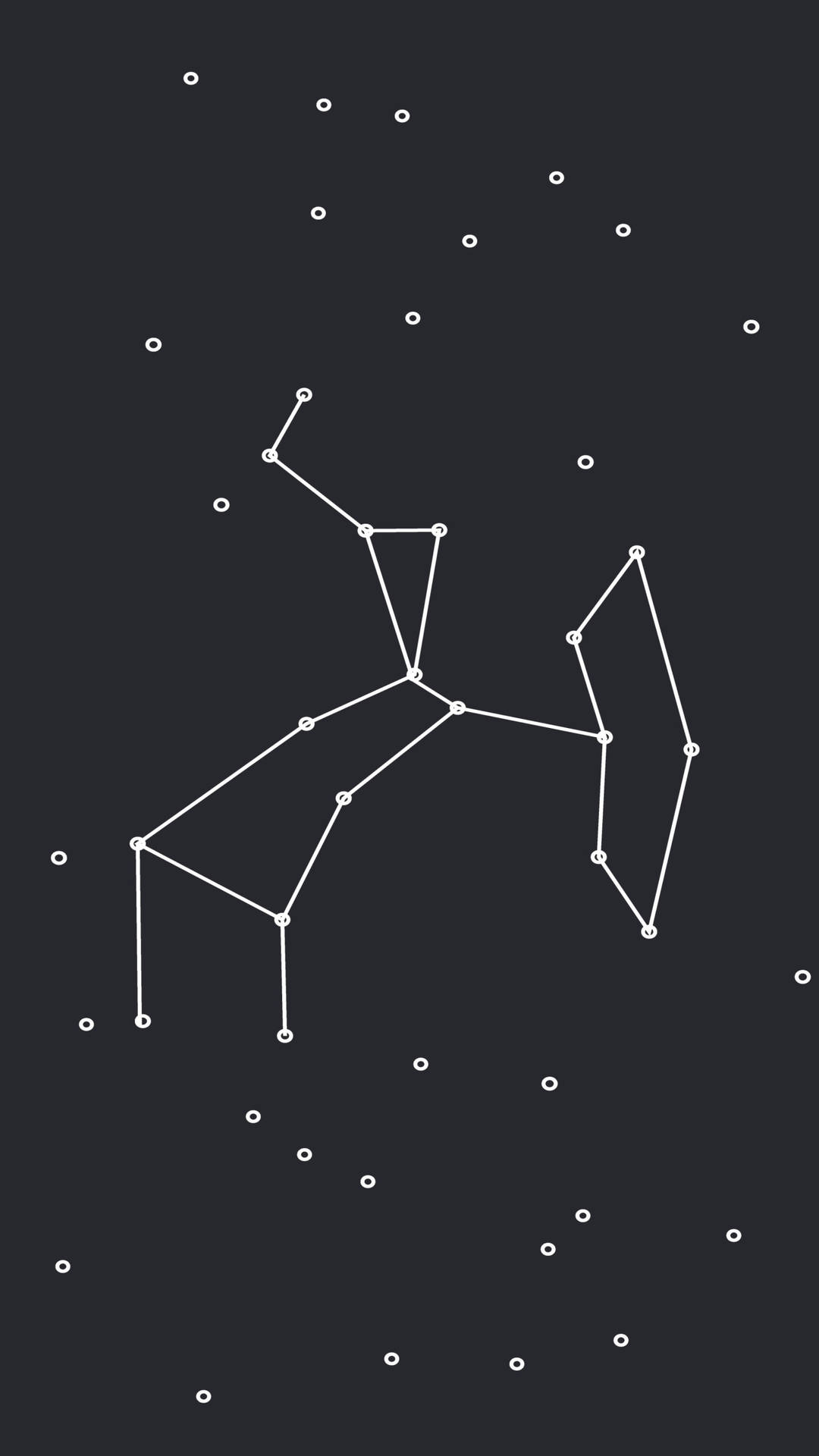 在深灰色星空背景上，一個馬星座的白色線條圖。