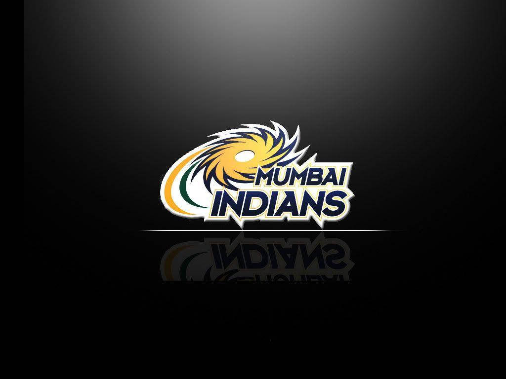 Mumbai Indians 板球隊標誌，在深色背景上帶有彩色漩渦設計和倒影。