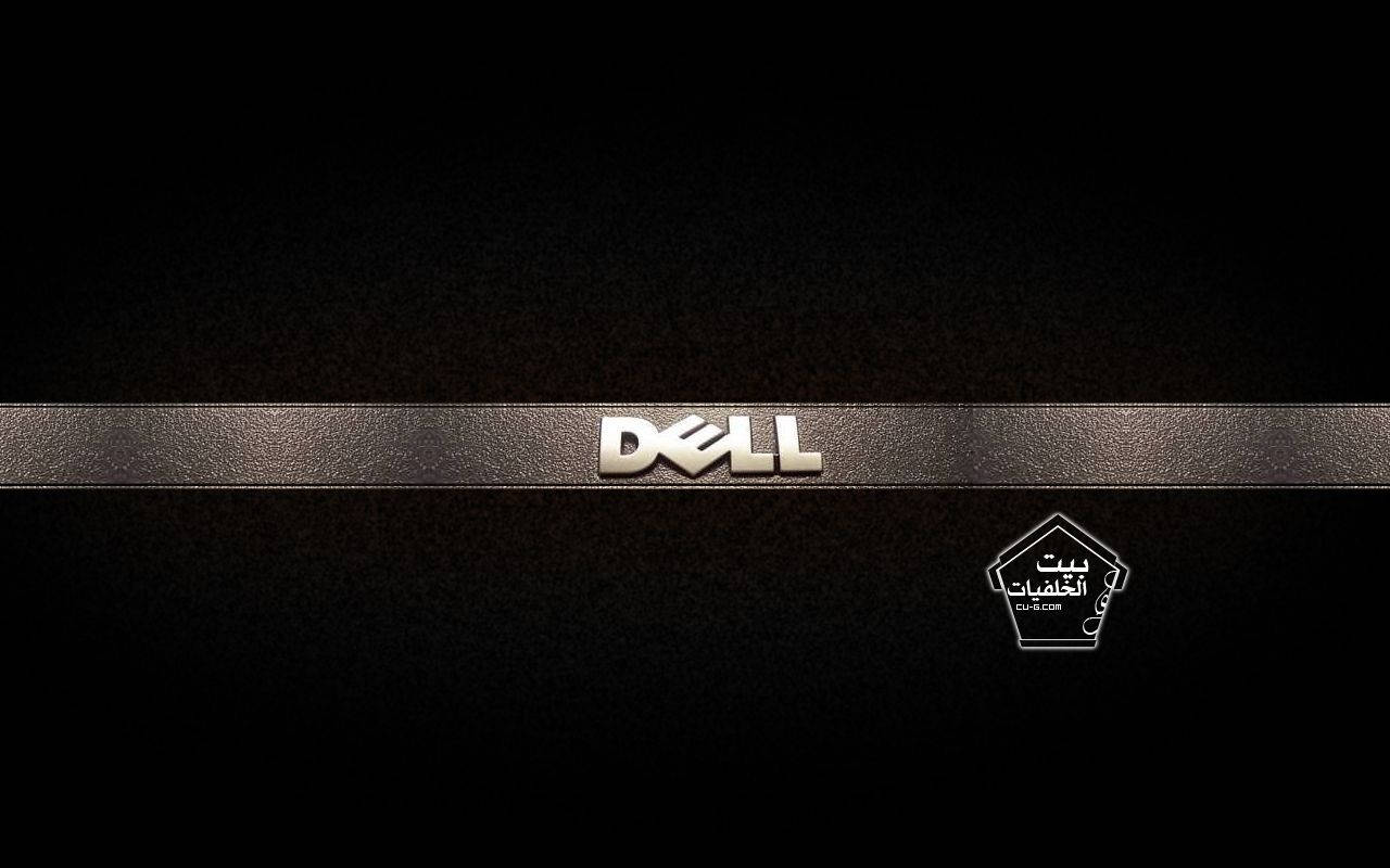 Dell標誌在黑色皮革錶帶上，帶有阿拉伯語浮水印。