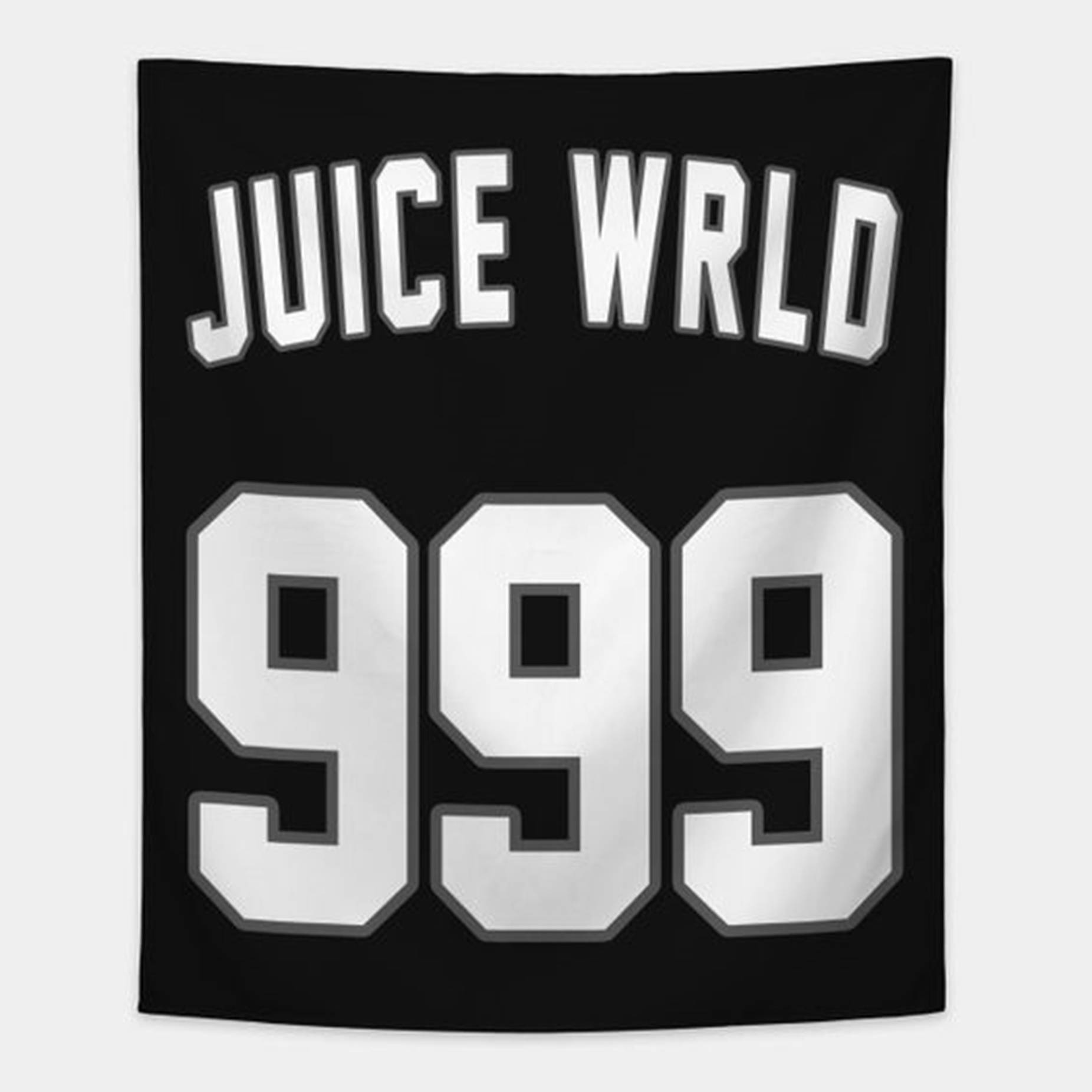 Logo 桌布 壁紙 — 黑色掛毯上，以運動球衣風格的大號999數字上方，顯示粗體白色文字JUICE WRDL。