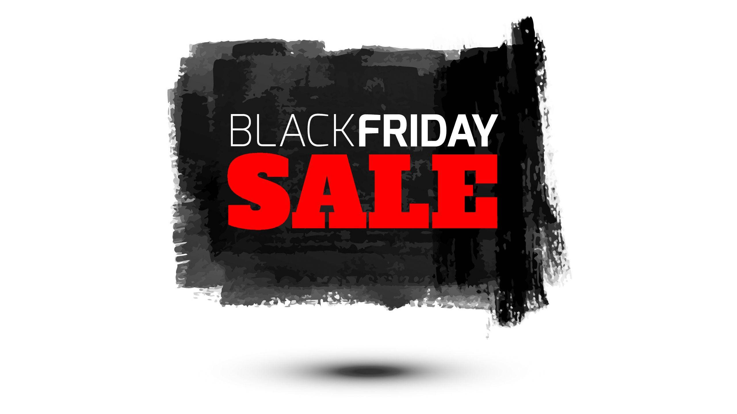 黑色星期五促銷 壁紙 — 粗體黑色和紅色的「Black Friday Sale」文字，位於帶有紋理的筆觸背景上，並帶有微妙的陰影。