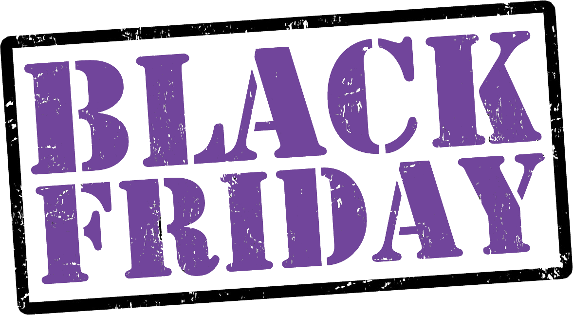 黑色星期五標誌 壁紙 — 黑色背景上帶有磨損邊緣的粗體紫色「BLACK FRIDAY」文字。