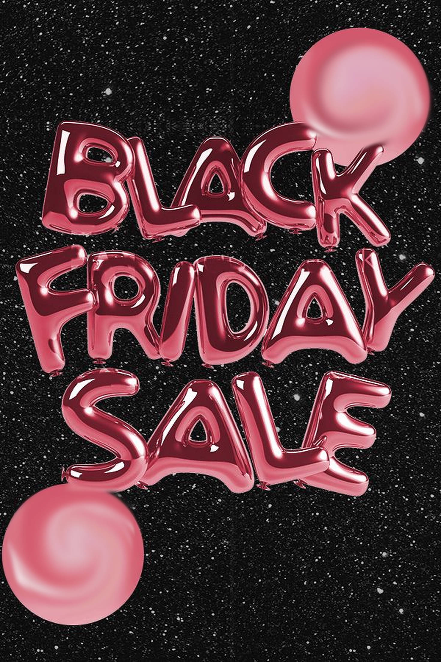 黑色星期五粉紅氣球 壁紙 — 閃亮的粉紅色氣球字母拼出 BLACK FRIDAY SALE，漂浮在星光燦爛的黑色背景上。