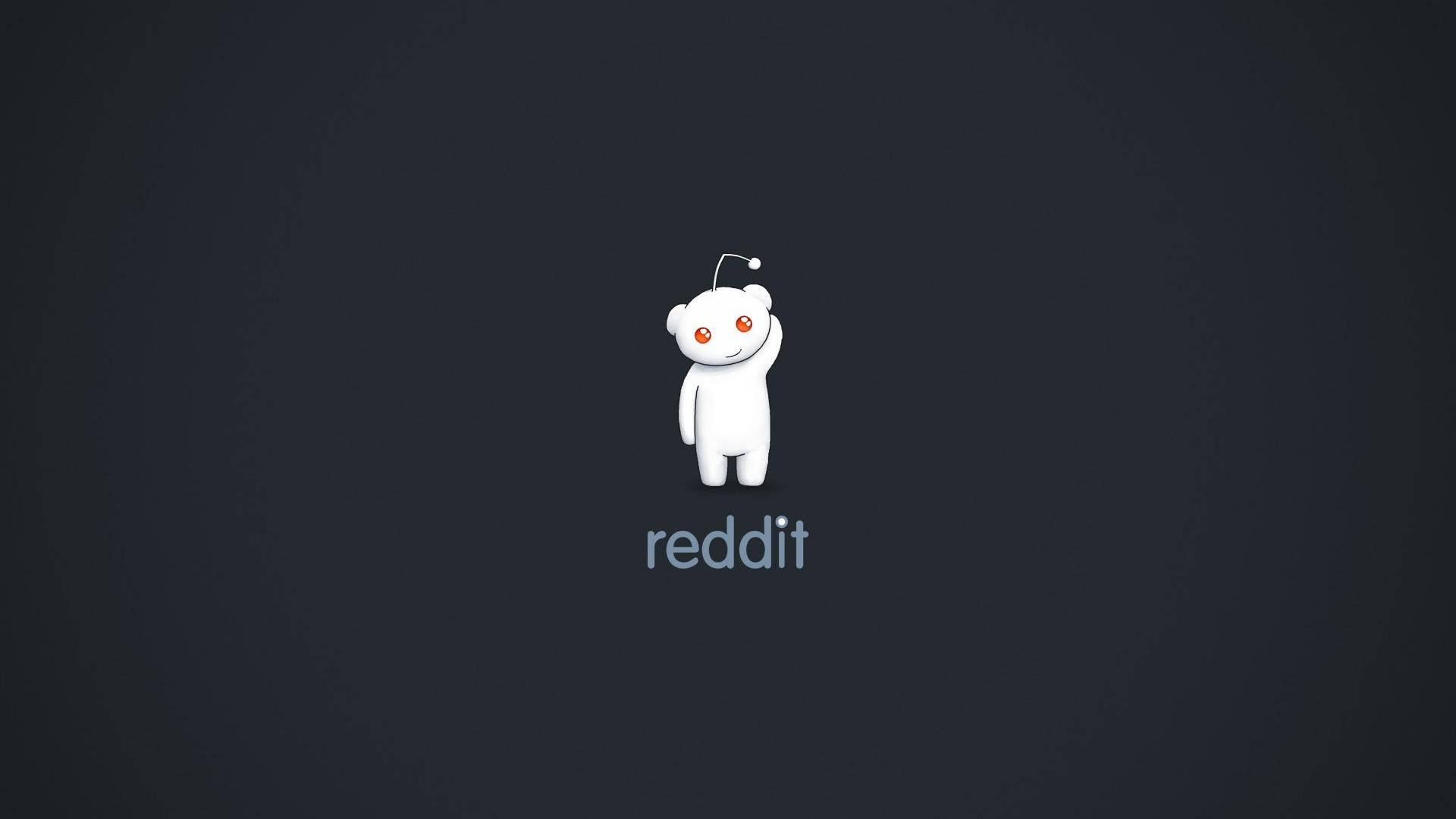 深灰色背景上，白色外星人吉祥物，有橙色眼睛和天線，位於reddit字樣上方。