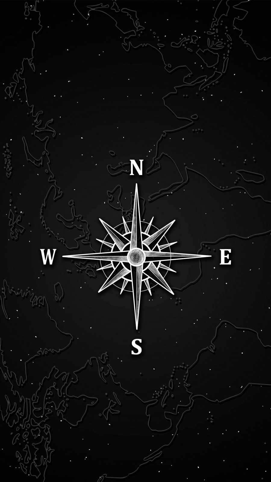 夜間星空世界地圖上的銀色指南針玫瑰。