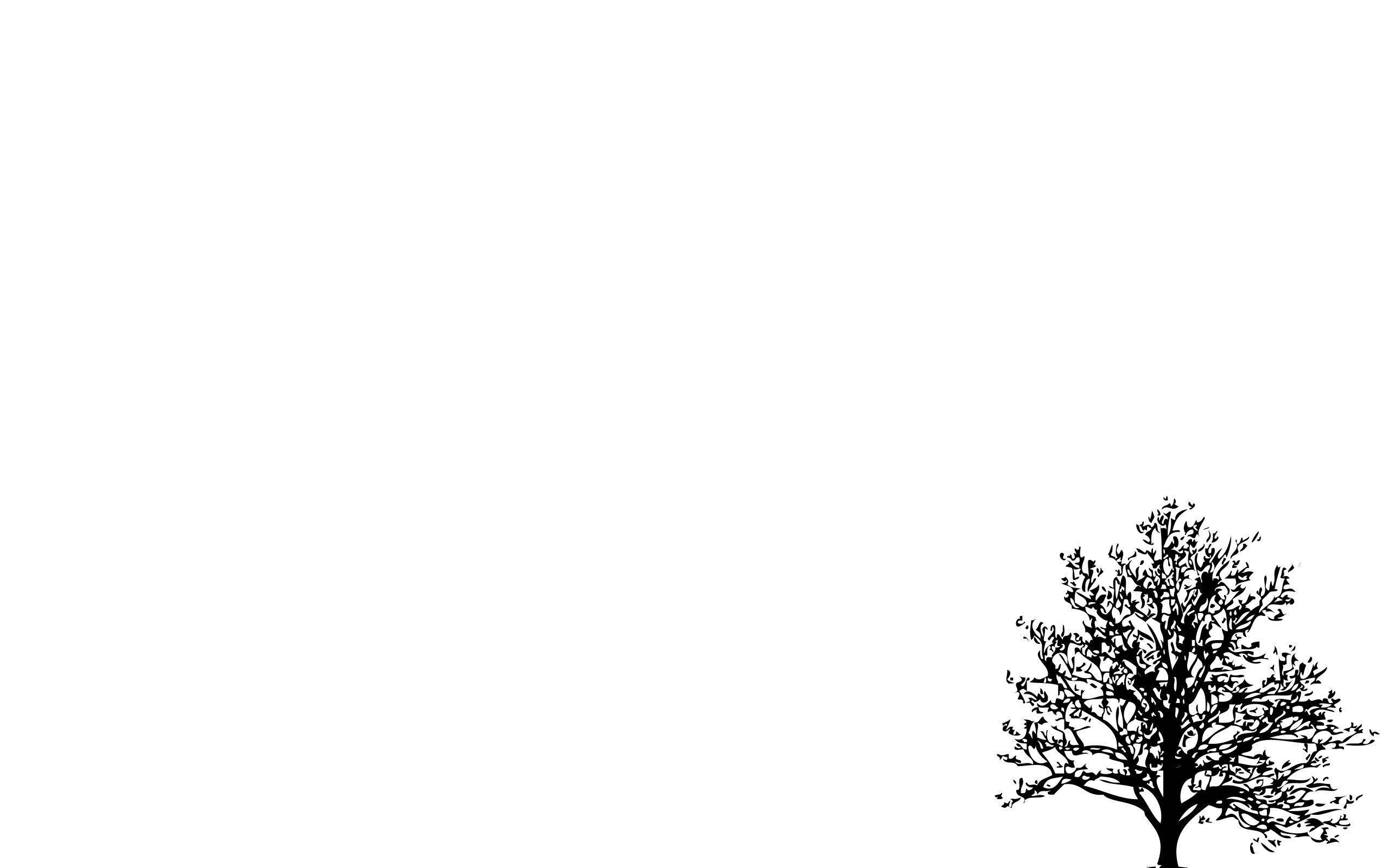 黑色極簡樹木於純白背景 壁紙 — 一棵無葉樹的鮮明黑色剪影，獨自矗立在純白色背景上。