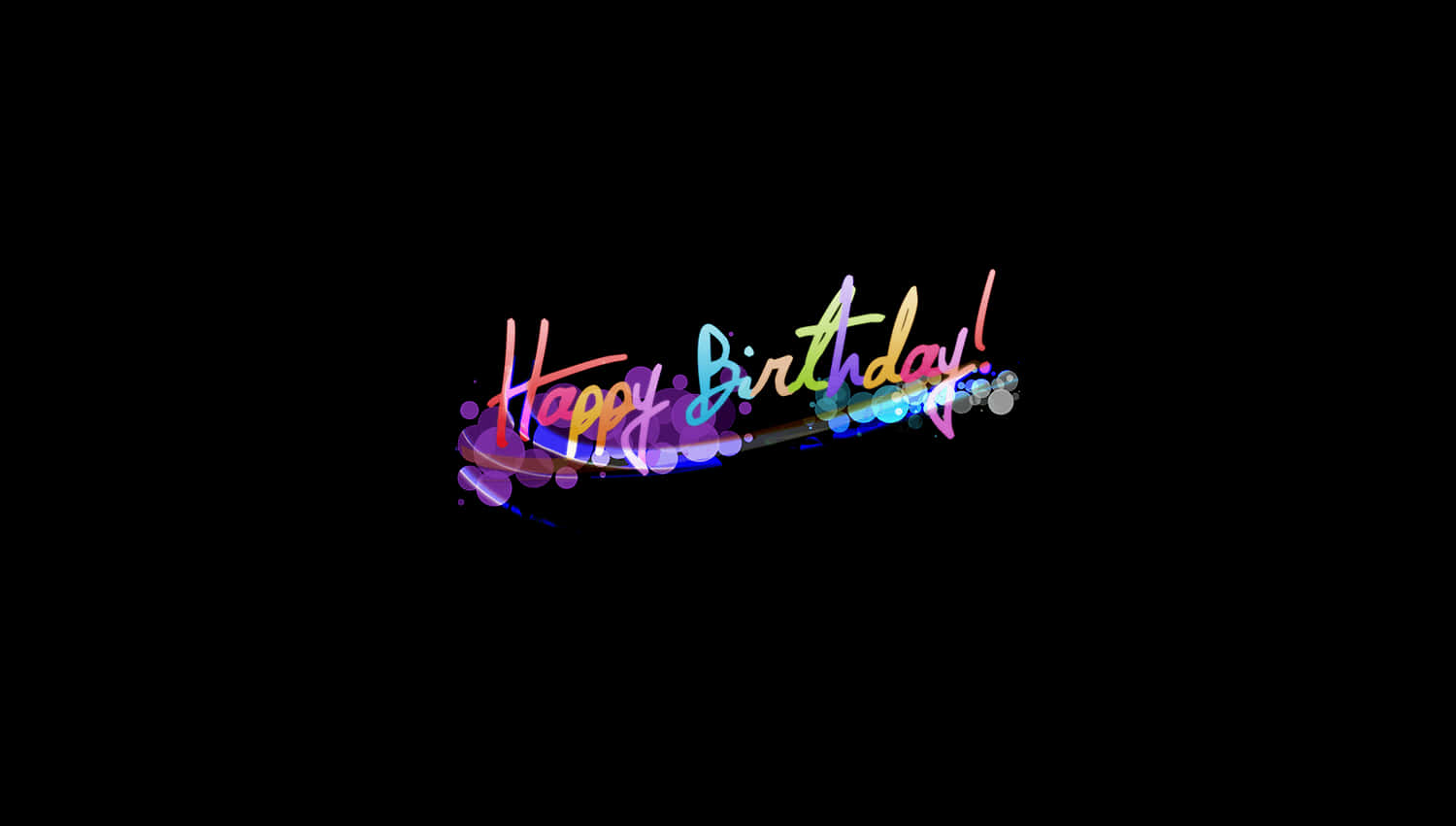 黑色背景上帶有閃光的霓虹色生日快樂文字
