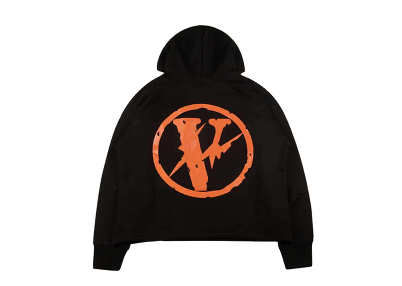 Vlone 桌布 壁紙 — 黑色短版連帽衛衣，在純白色背景上印有醒目的橙色圓形標誌，包含風格化的「V」和交叉劍。