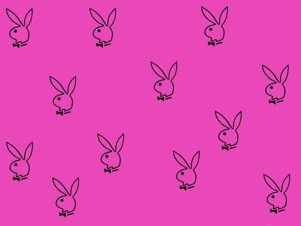 playboy 桌布 壁紙 — 黑色線條繪製的Playboy兔仔標誌，散落在充滿活力的粉紅色背景上。