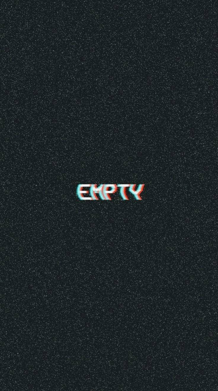 黑色美學「空虛」手機壁紙 壁紙 — 「EMPTY」呢個字喺有斑點嘅黑色背景上發出帶有故障效果嘅紅色同藍色色差光芒。