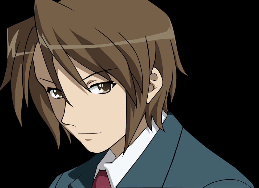 Itsuki Koizumi 桌布 壁紙 — 黑色背景上，棕色頭髮、表情嚴肅的動畫男性角色特寫。