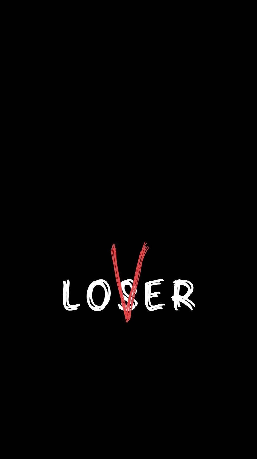 Vlone 桌布 壁紙 — 黑色背景上，白色塗鴉風格字體寫著「LOSER」，字母O上有一個紅色斜線V。