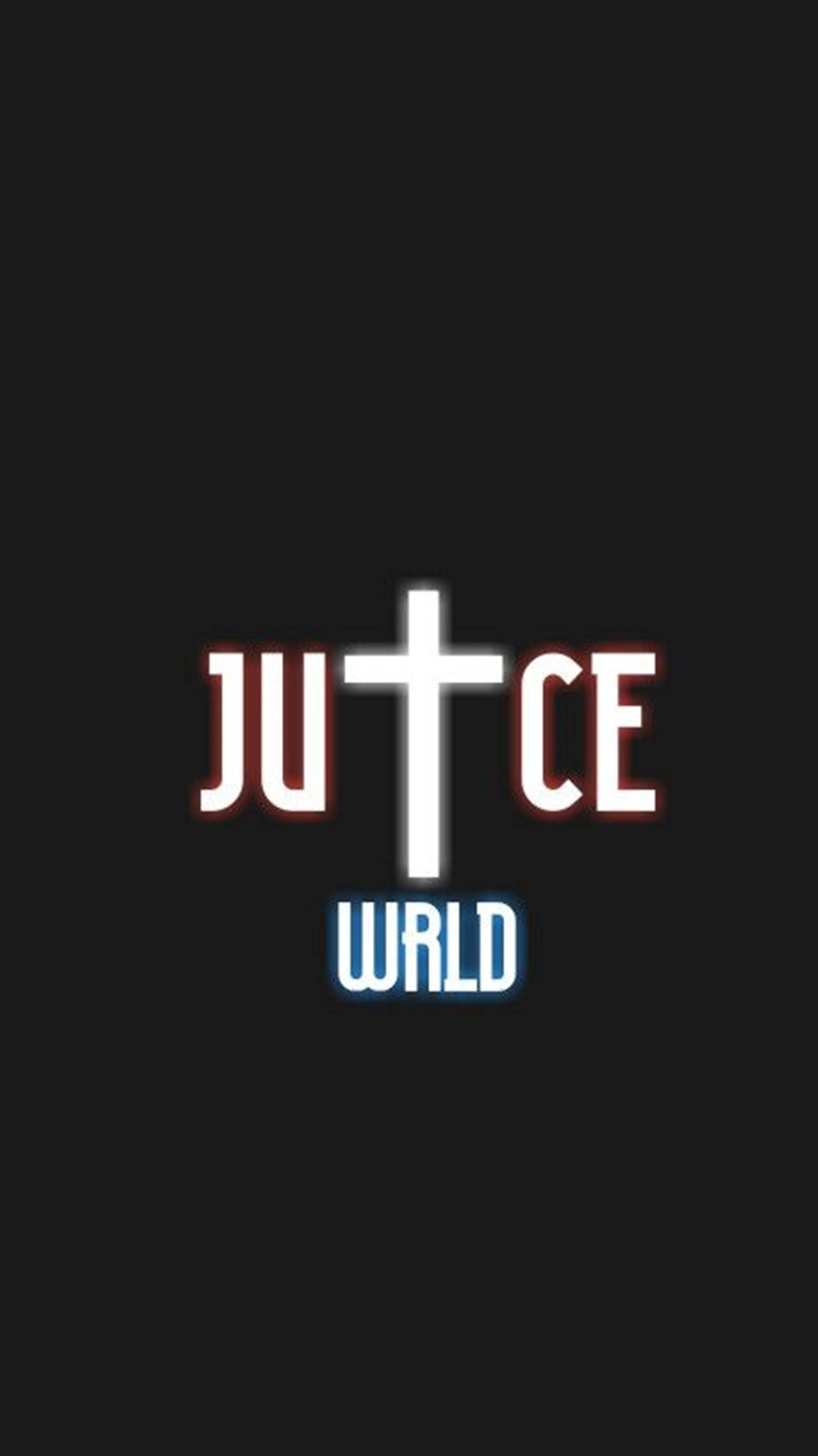 肖像 桌布 壁紙 — 黑色背景上，粗體白色和紅色發光文字 'JUICE'，以十字架取代 'U'，下方有 'WRLD'。