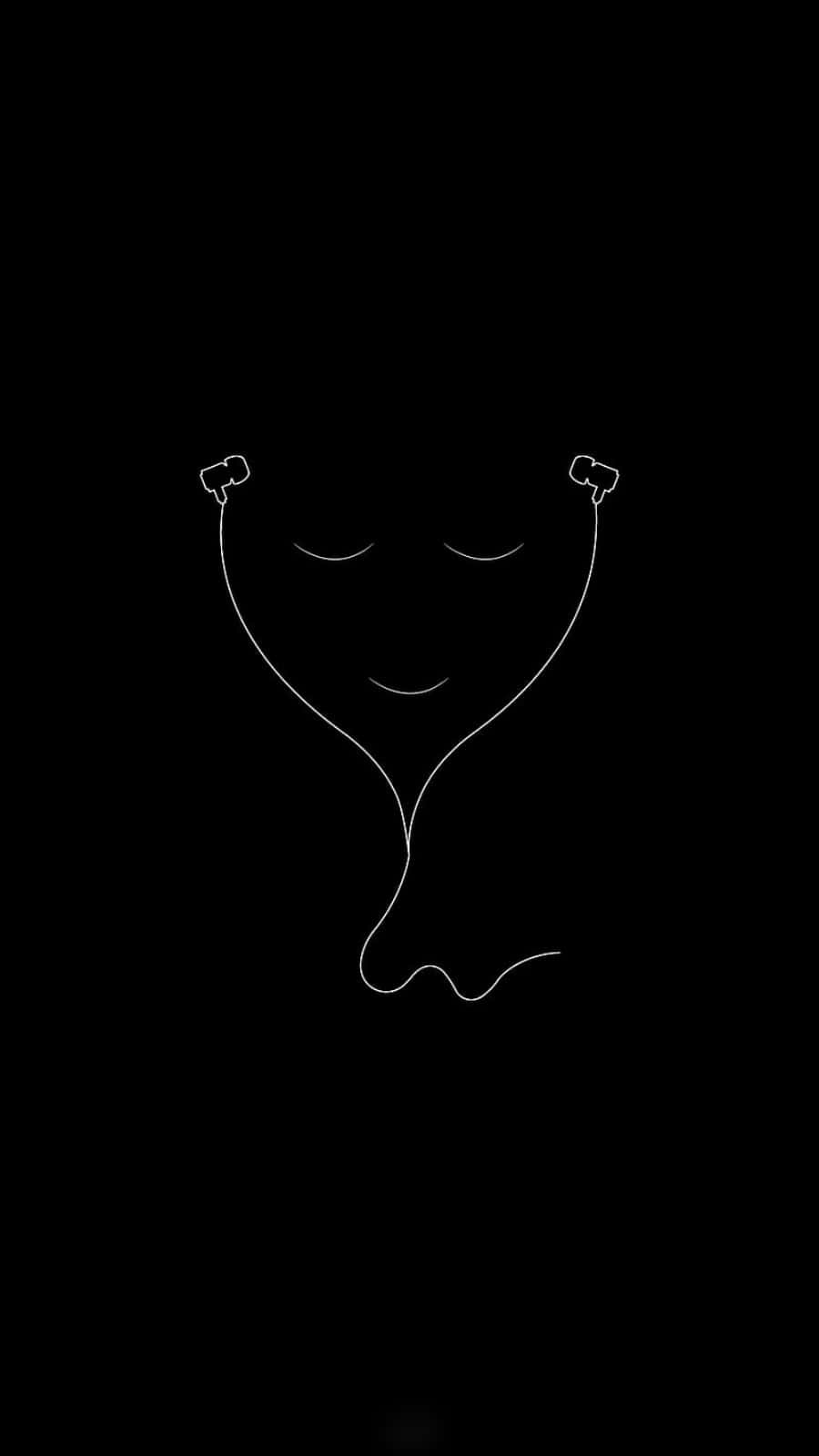 Outline 桌布 壁紙 — 黑色背景上一個微笑聽診器的極簡白色線條畫。