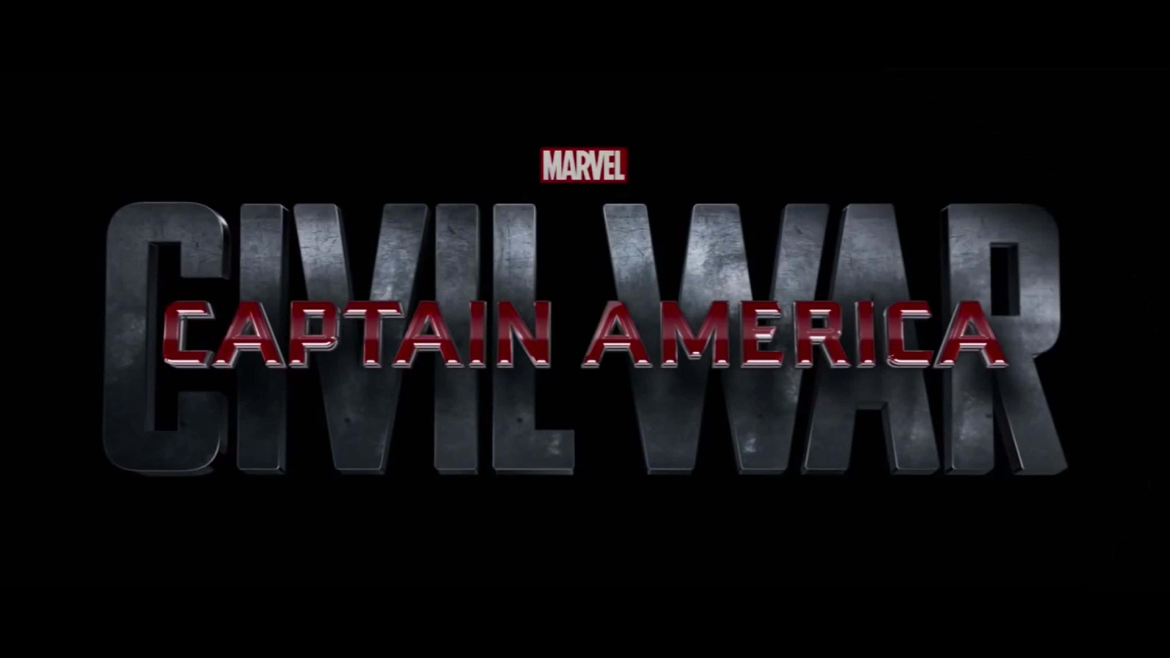 4K Captain America 桌布 壁紙 — 黑色背景上以紅色和灰色金屬質感粗體顯示嘅「Captain America」標題，上方有「Marvel」標誌。