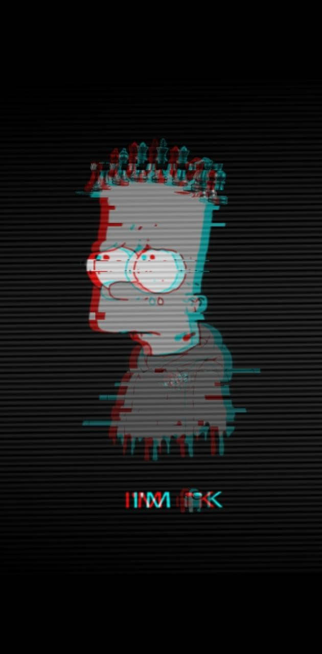 bart simpson sad boy 桌布 壁紙 — 黑色背景上帶有紅色和青色扭曲的巴特·辛普森故障藝術肖像。