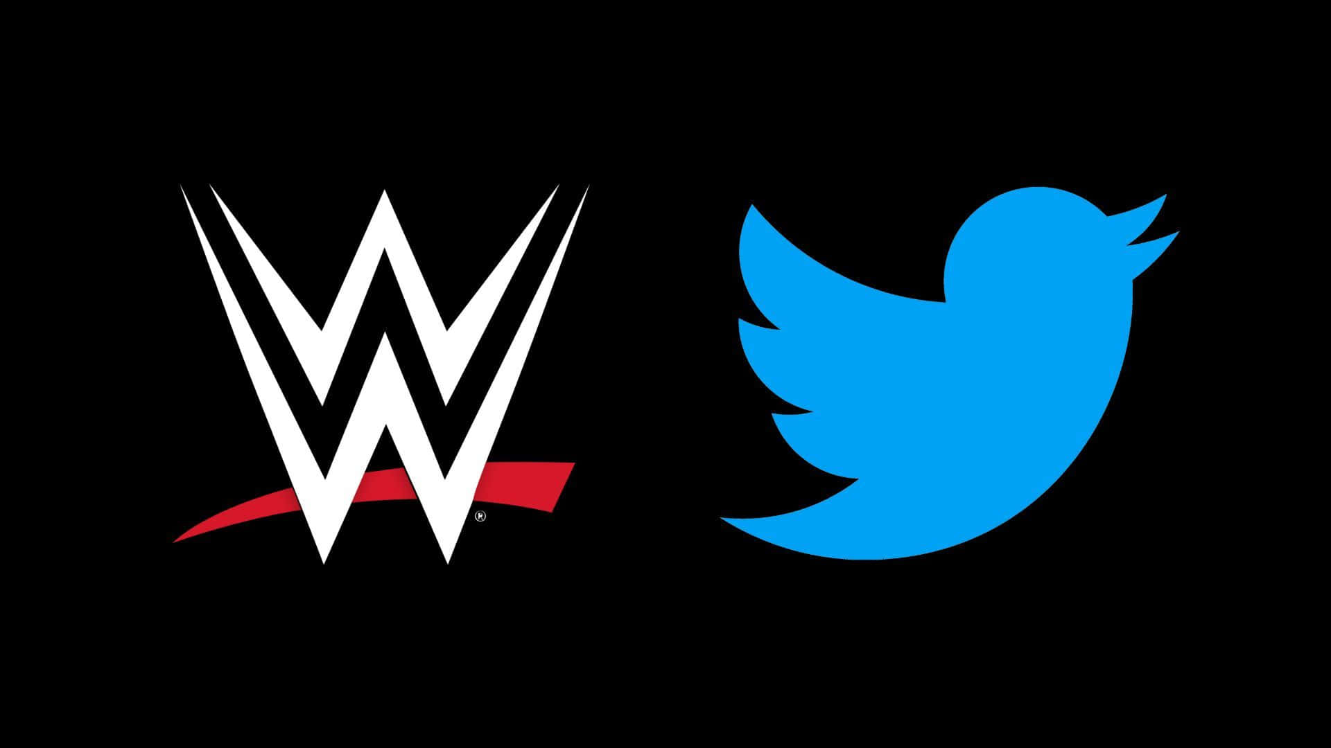 WWE Logo 桌布 壁紙 — 黑色背景上帶有紅色底線和藍色Twitter鳥圖標的白色WWE標誌。