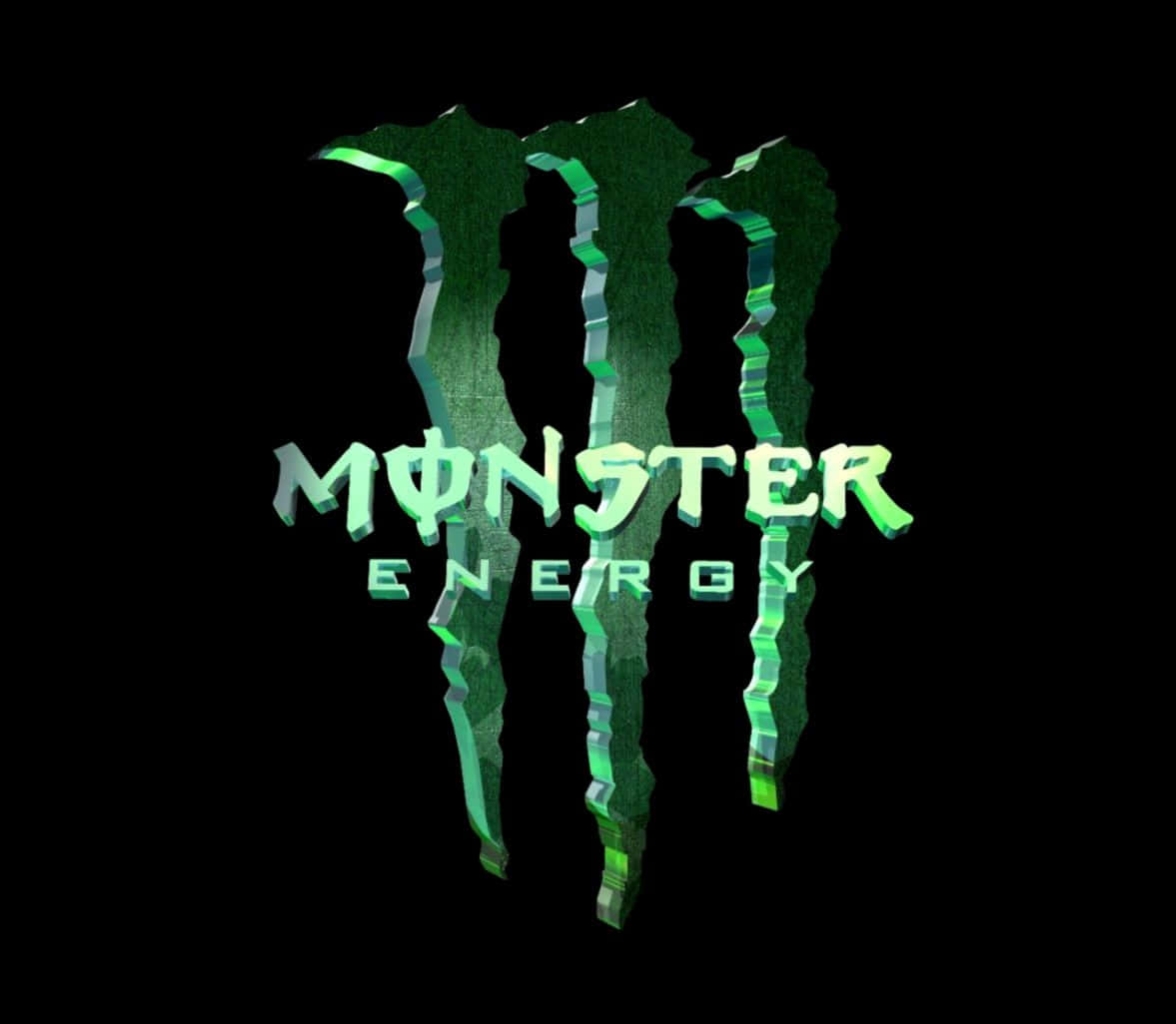 怪獸動圖 桌布 壁紙 — 黑色背景上帶有鋸齒狀爪痕的發光綠色Monster Energy標誌。