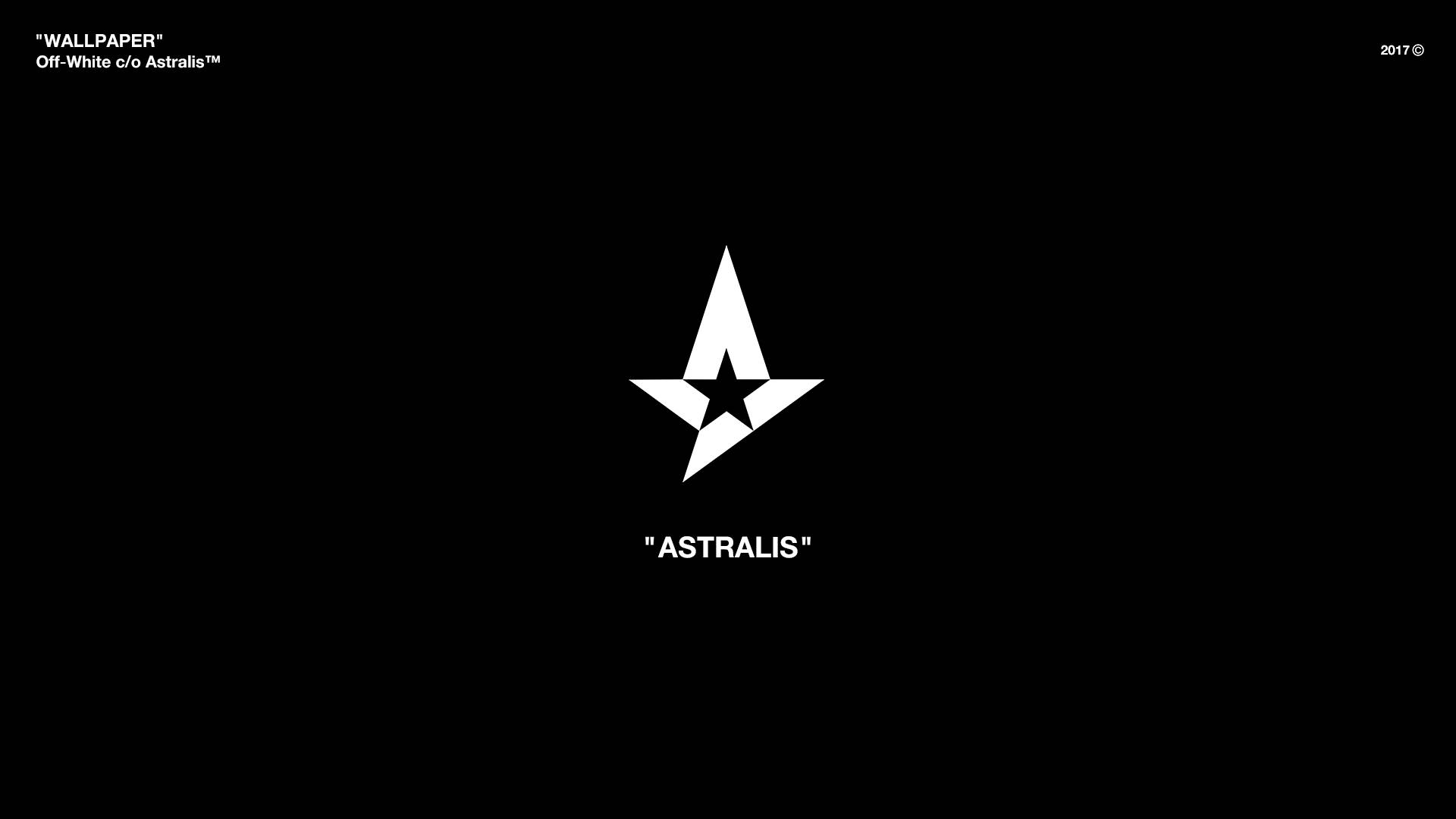 Astralis Off White 壁紙 — 黑色背景上有一個白色風格化的星星標誌，下方中央有「ASTRALIS」字樣。