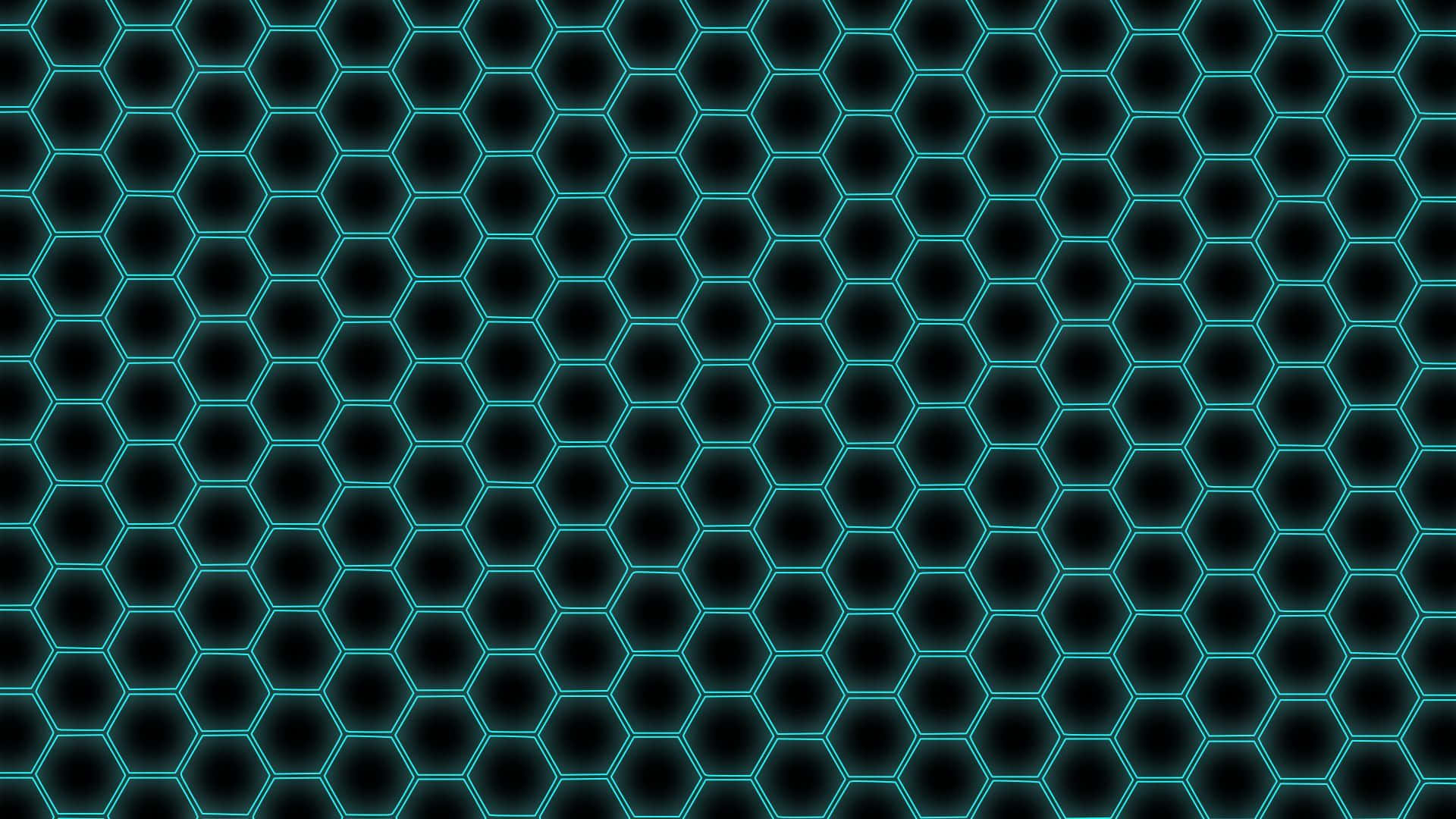 grid 桌布 壁紙 — 黑色背景上發光的青綠色六邊形構成未來感圖案，營造出高科技數碼網格。